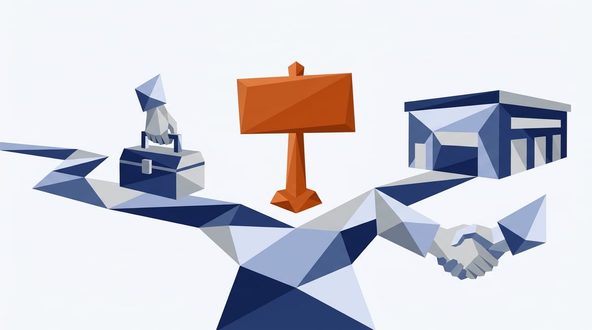 A path forking between doing SEO yourself with a toolbox and handing it off with a handshake